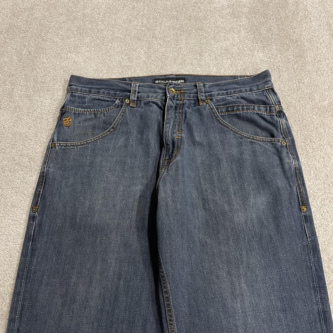 Rocawear embroidered jeans blue denim Y2K W38L32 Rocawear loose surf style pants embroidered design