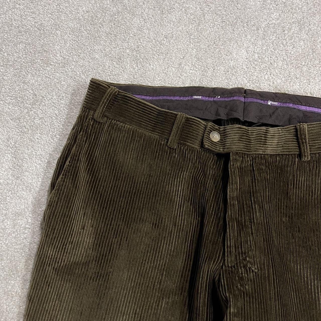 Hiltl corduroy pants loose khaki green Thick wide wale chunky jumbo cord trousers