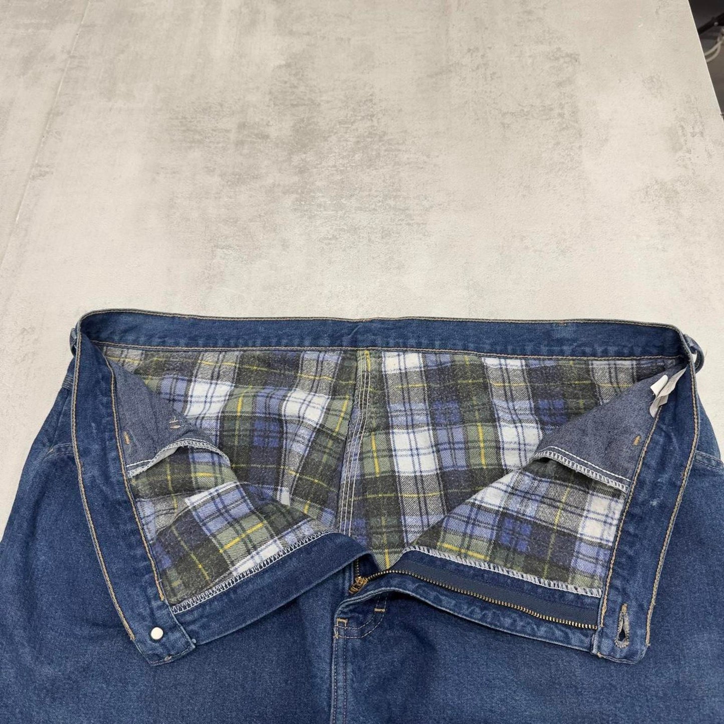 Baggy Dickies flannel lined carpenter jeans W40L30 wide leg thick 90s style blue denim cargos