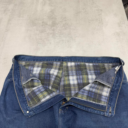 Baggy Dickies flannel lined carpenter jeans W40L30 wide leg thick 90s style blue denim cargos