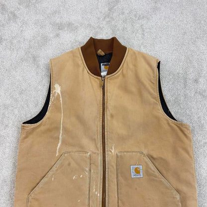 Vintage sand brown Carhartt gilet X-Large canvas technical vest 90s skater style workwear
