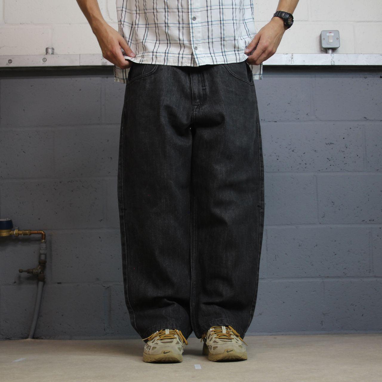 Y2K Rocawear embroidered jeans loose black denim Wide leg surf style pants embroidered stitch design