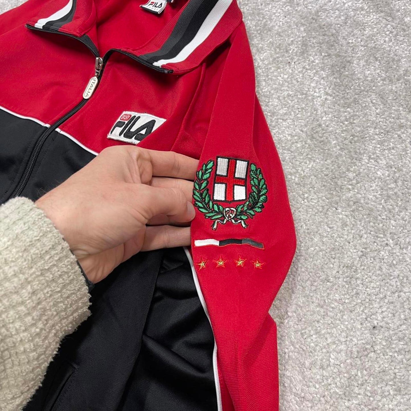 Y2k 00s Fila track jacket M men's red black Italia sports full zip track suit top embroidered