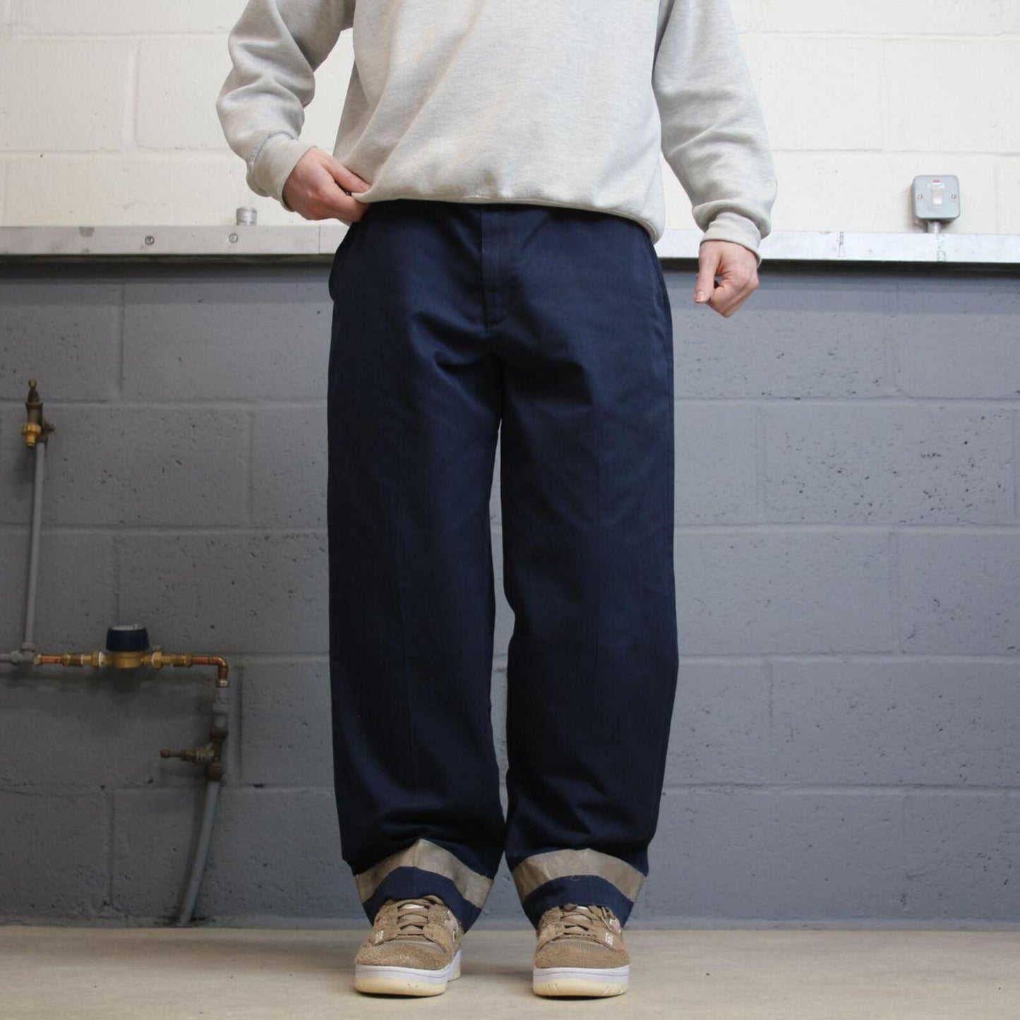 Loose vintage work pants faded navy Red Kap twill chino skate style trousers hi vi's detail