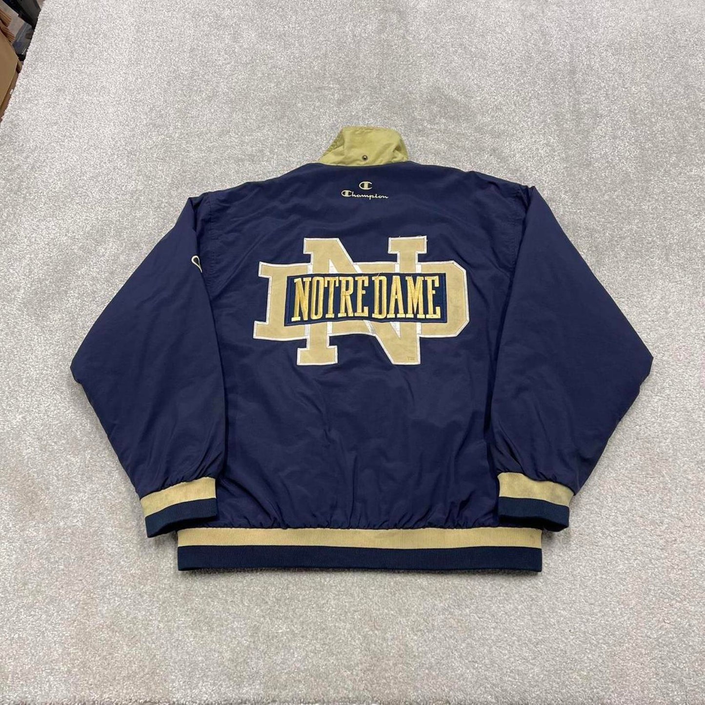 Vintage Champion technical windbreaker jacket M mens navy y2k full zip boxy bomber coat embroidered