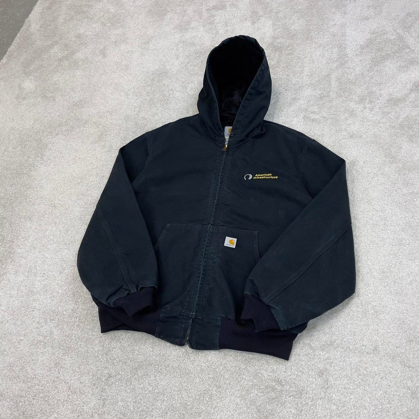 Vintage Black Carhartt hooded active jacket XL 90s style skater canvas bomber J131 BLK