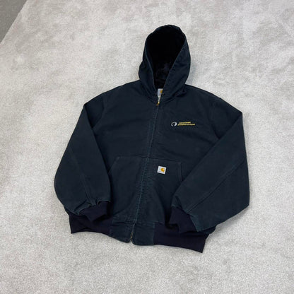 Vintage Black Carhartt hooded active jacket XL 90s style skater canvas bomber J131 BLK