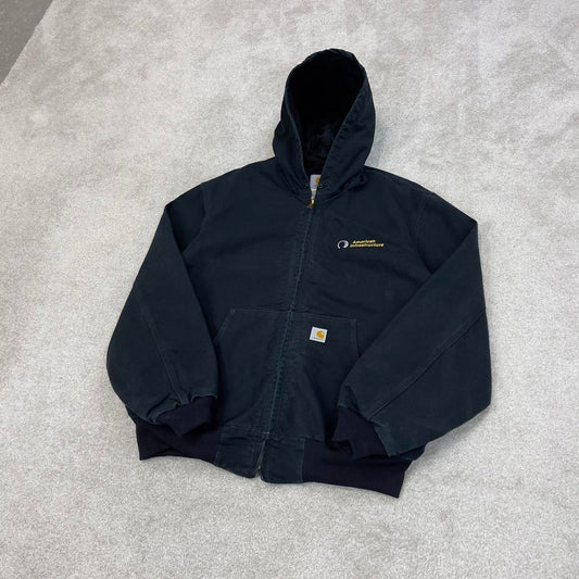 Vintage Black Carhartt hooded active jacket XL 90s style skater canvas bomber J131 BLK