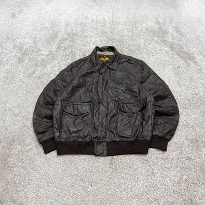 Vintage leather flight aviator bomber jacket brown Air Force boxy genuine leather coat