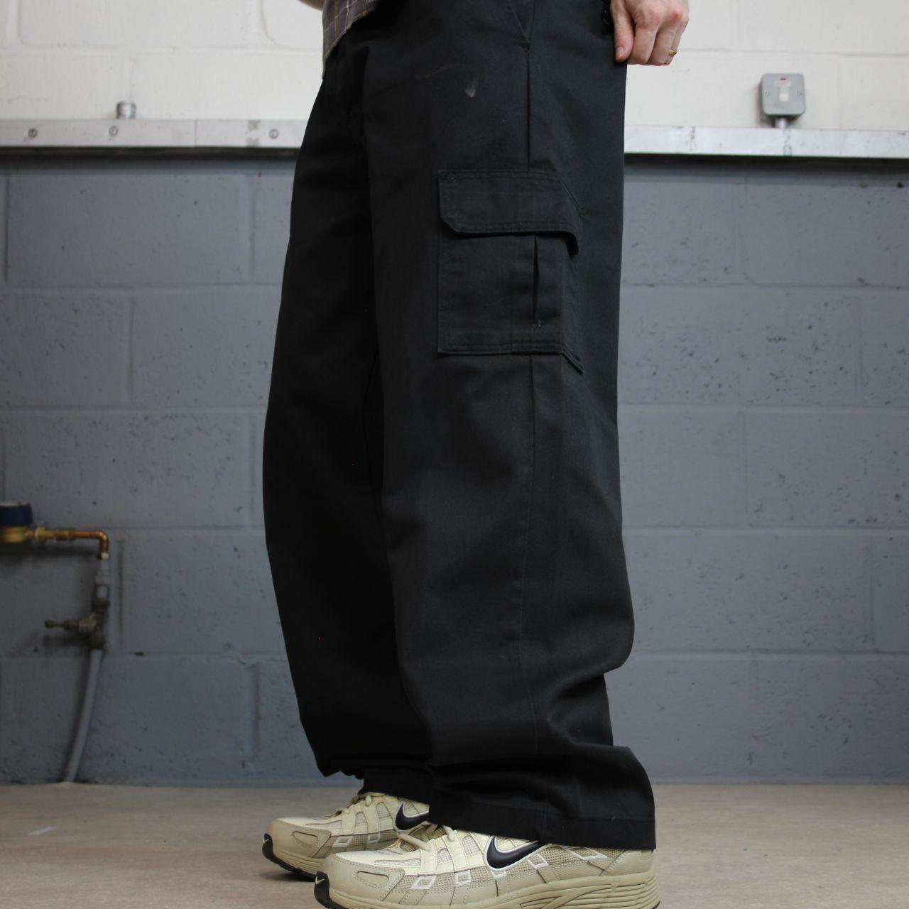 Y2K Dickies baggy cargo pants black W36L32 Wide leg relaxed straight chino style skate work trousers