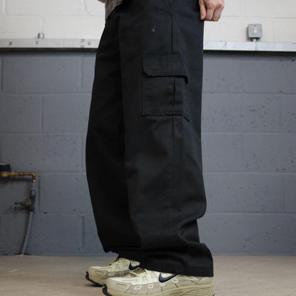 Y2K Dickies baggy cargo pants black W36L32 Wide leg relaxed straight chino style skate work trousers