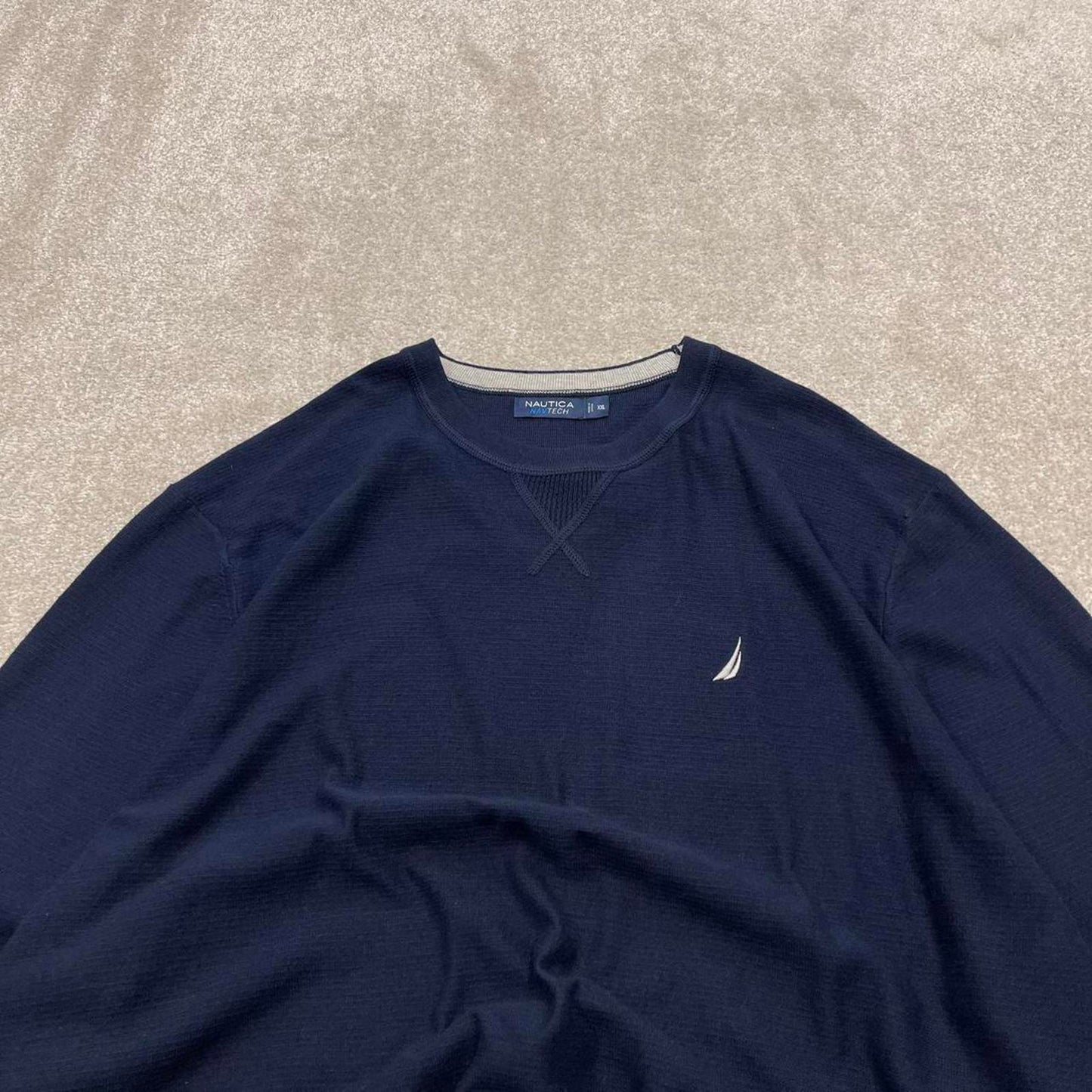 Y2K Nautica round neck knit sweater jumper navy Embroidered logo knitted pullover