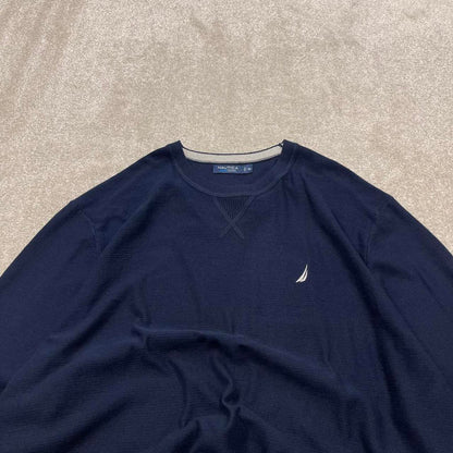 Y2K Nautica round neck knit sweater jumper navy Embroidered logo knitted pullover