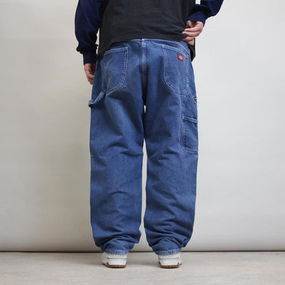 Blue Dickies carpenter jeans W40L30 Loose denim skater cargo trousers patch logo