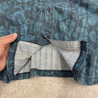 Columbia funky corduroy short sleeve shirt blue Y2K patterned festival surf style summer shirt