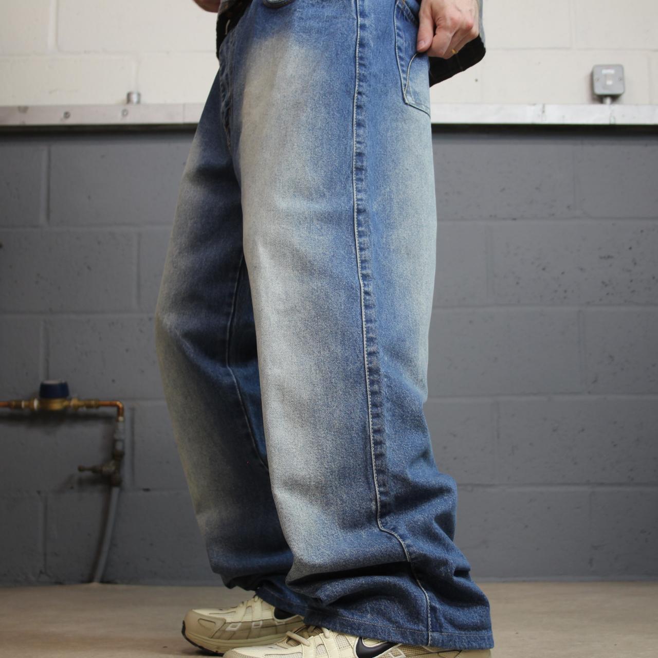 Y2K baggy jeans washed blue denim W36L31 Qruel wide leg surf style pants