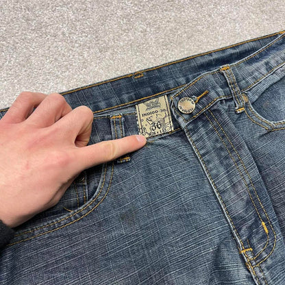 Y2K embroidered jeans Indigo-30 blue Loose denim 00s style pants