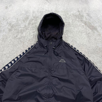 Navy Kappa technical jacket Large men's y2k 00s style fleece lined hooded coat embroidered detail
