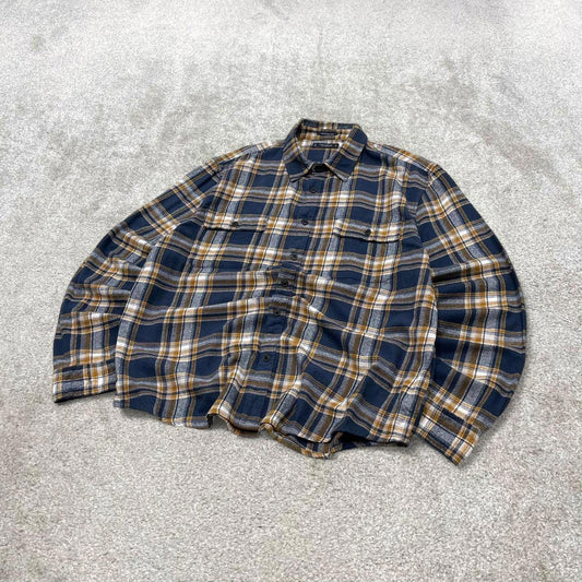 Checkered plaid flannel shirt autumnal XL navy Lucky Brand men's long sleeve button up y2k style