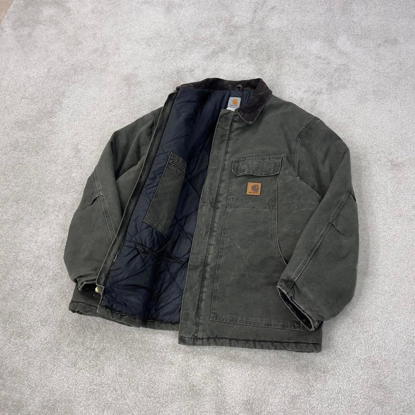 Vintage green Carhartt jacket XL canvas arctic quilt lined chore coat sandstone