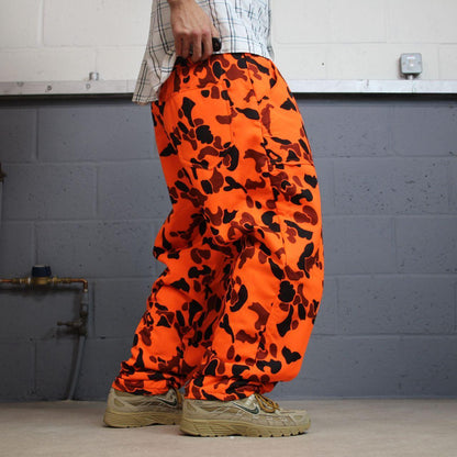 Vintage camo cargo pants y2k utility orange Baggy insulated camouflage hunting trousers