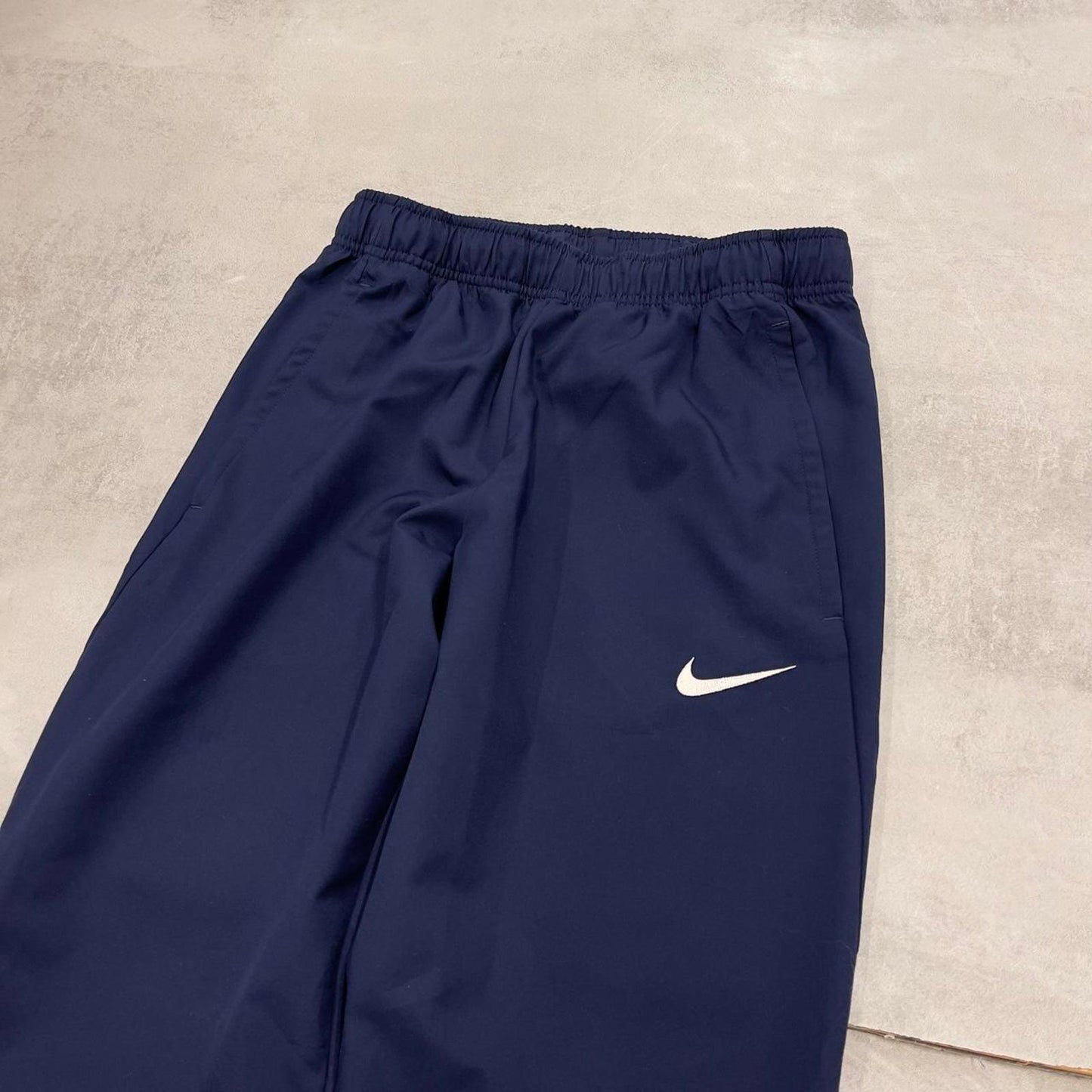 Nike Trackies S navy y2k 00s style dri-fit joggers embroidered logo zip ankles