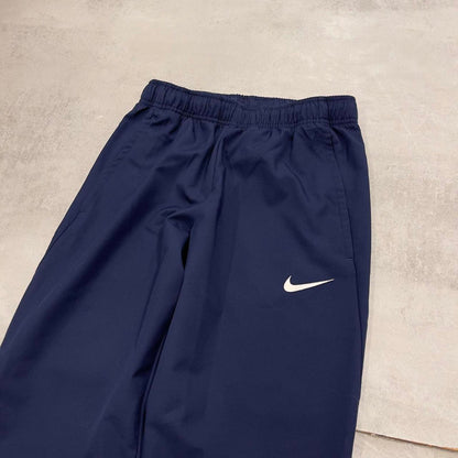 Nike Trackies S navy y2k 00s style dri-fit joggers embroidered logo zip ankles