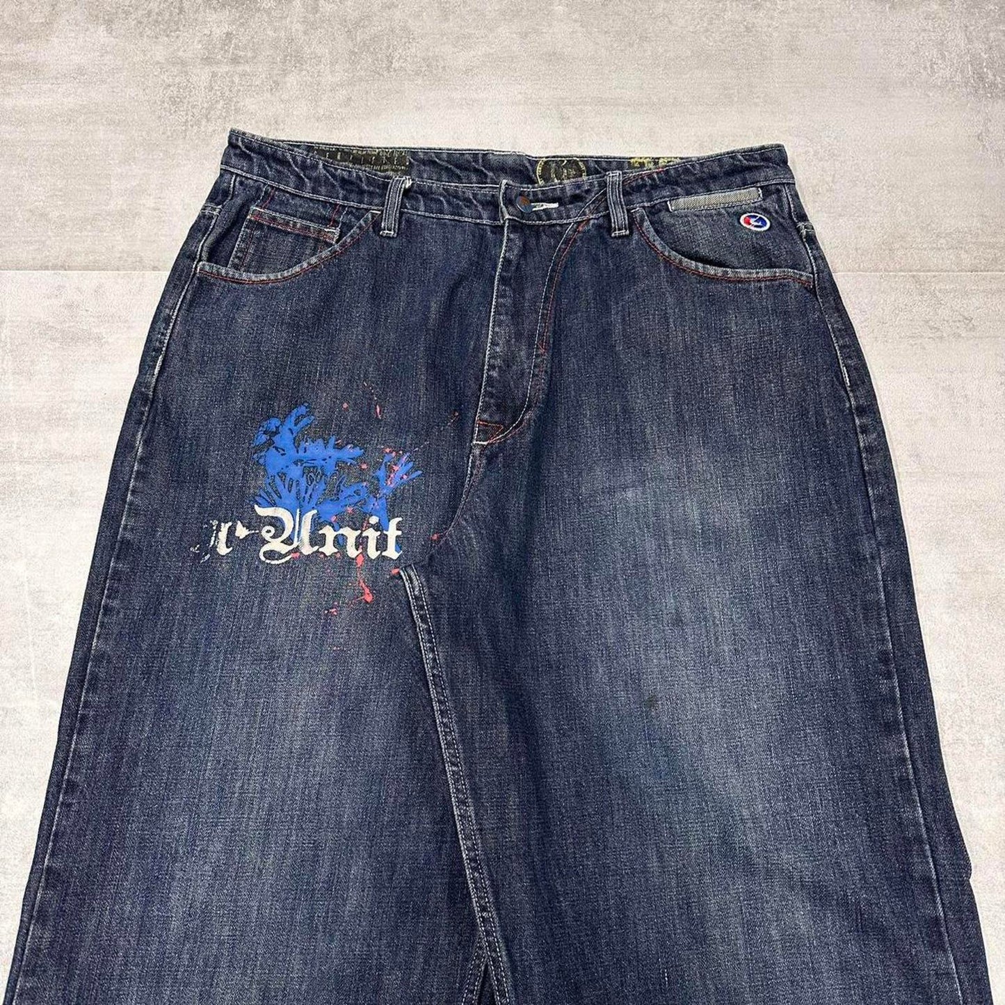 Blue G Unit jeans W38 L32 wide leg 90s style print design jeans