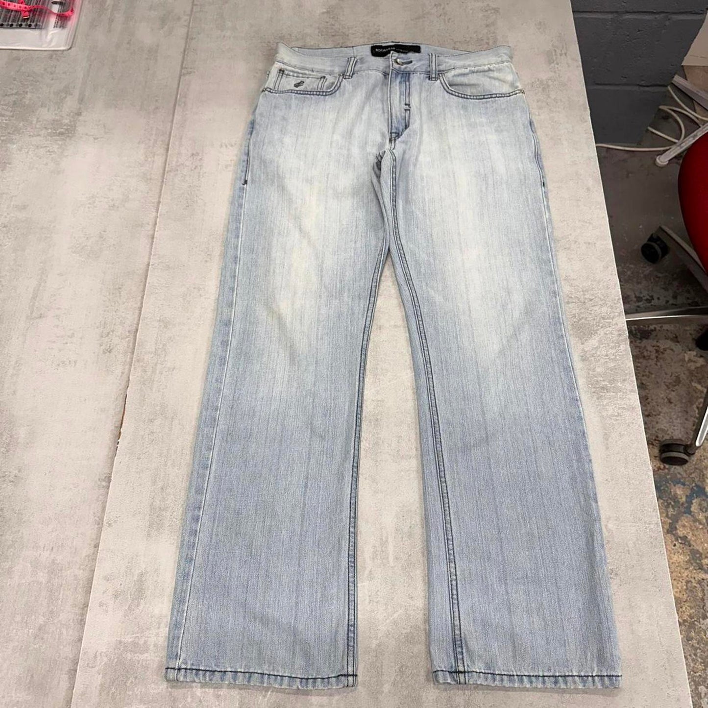 Mens Rocawear jeans W34 L32 loose blue y2k embroidered design jeans