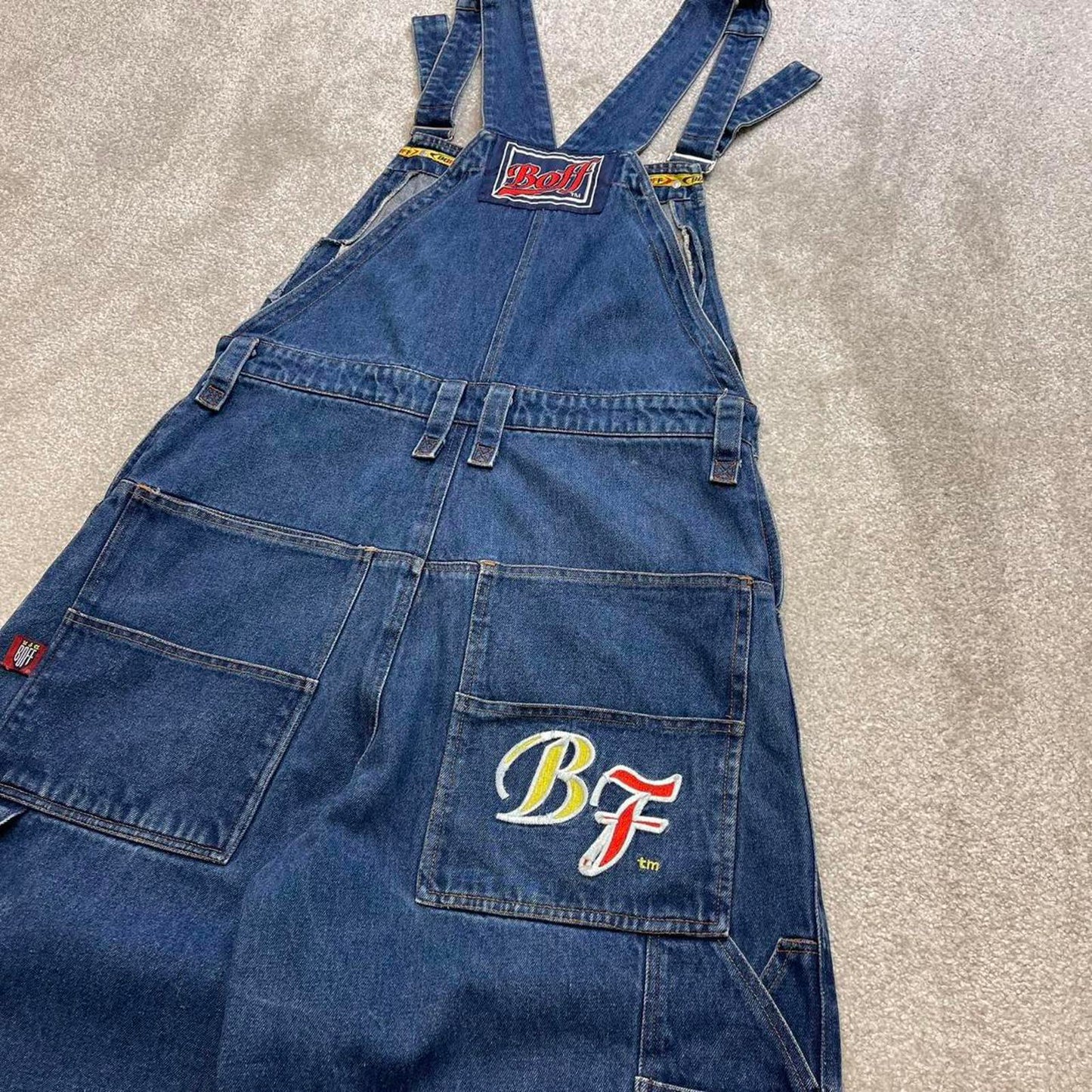 Embroidered BOFF jeans dungarees W34 90s y2k hip hop skater style denim overall shorts
