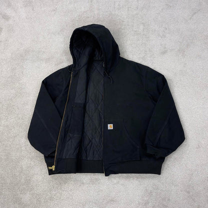 Black Carhartt hooded active jacket 3XL canvas bomber American