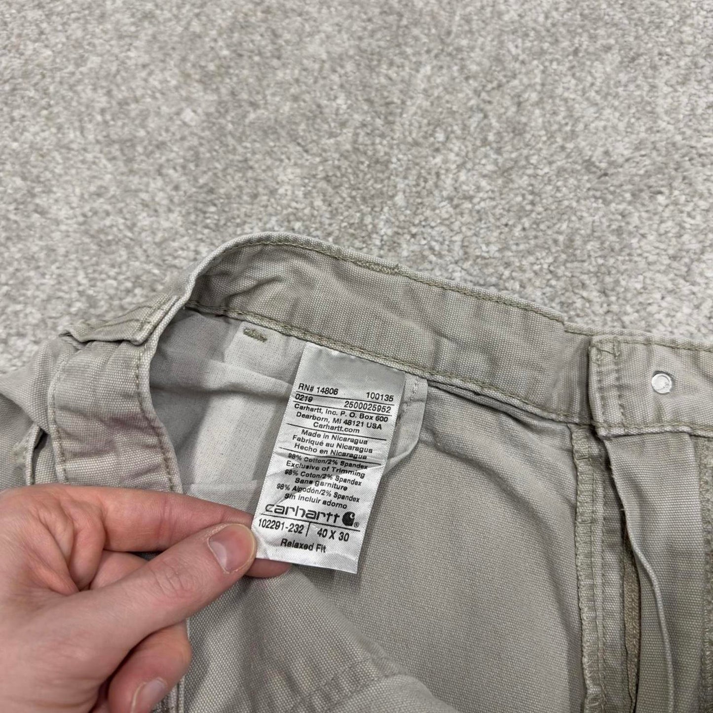 Y2K Carhartt carpenter jeans beige Relaxed fit canvasy skate style workwear cargo pants