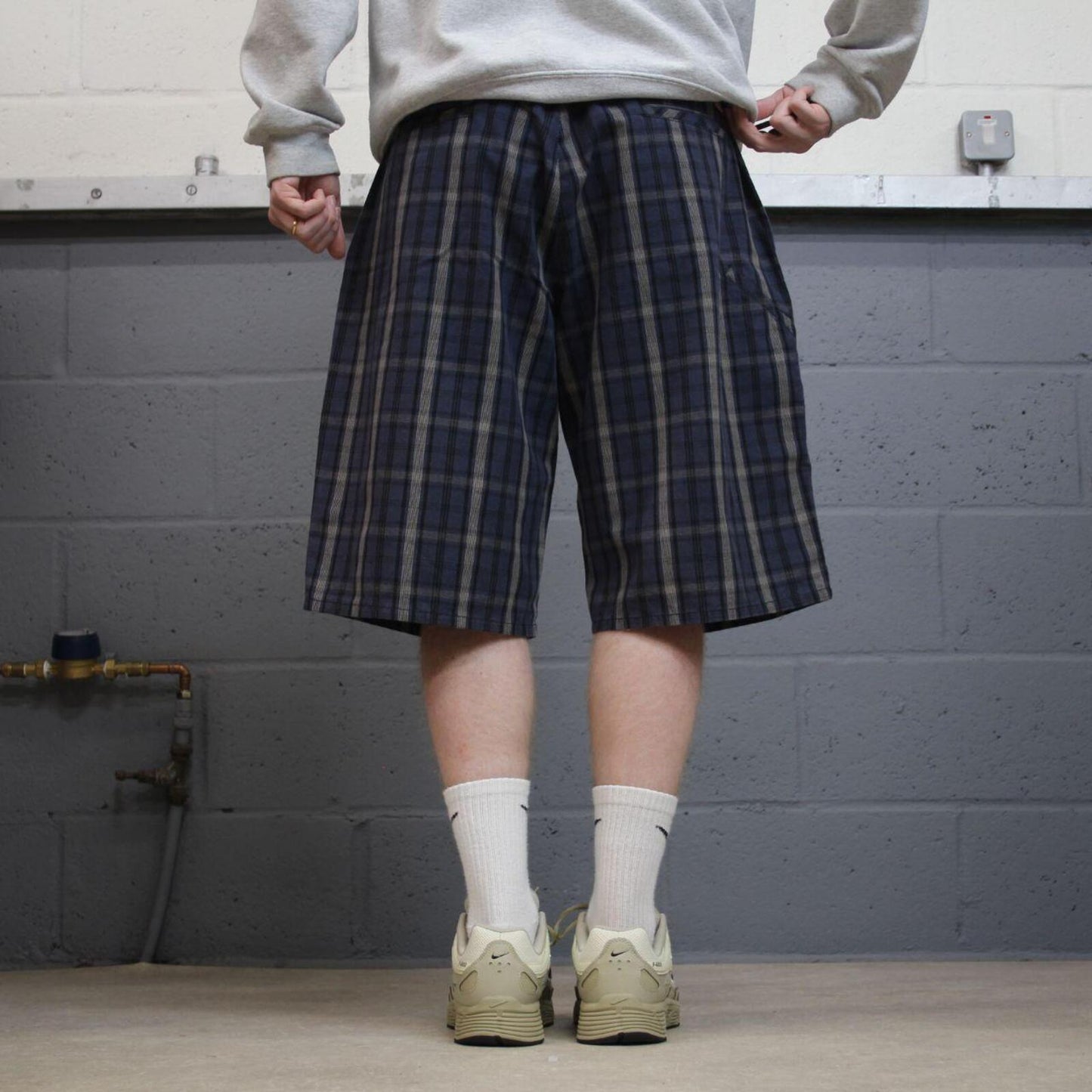Baggy checkered Dickies carpenter shorts navy Twill chino skater style shorts loose long leg
