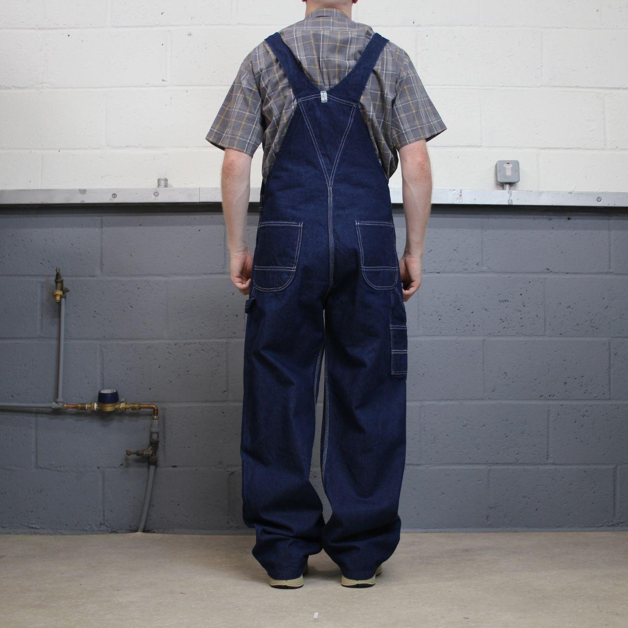 Vintage y2k denim dungarees loose leg blue Key workwear bib & brace overalls utility