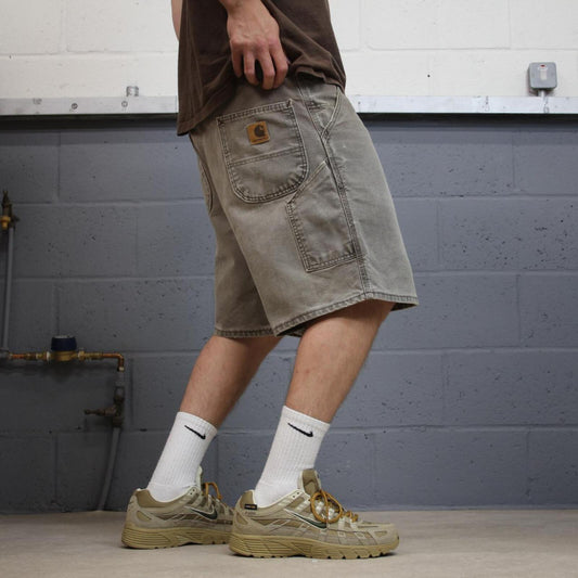 Vintage Carhartt cargo shorts carpenter faded brown Thick canvas skater style workwear jorts