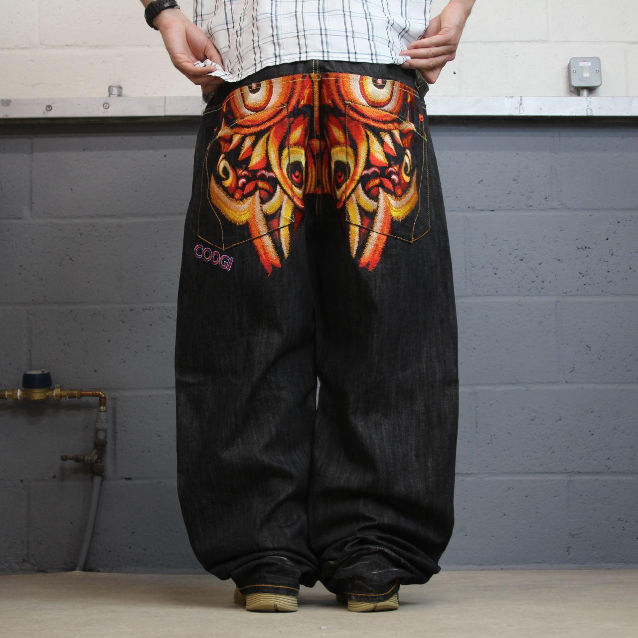Baggy COOGI embroidered jeans y2k W44L35 black Japanese style embroidered Chinese dragon design