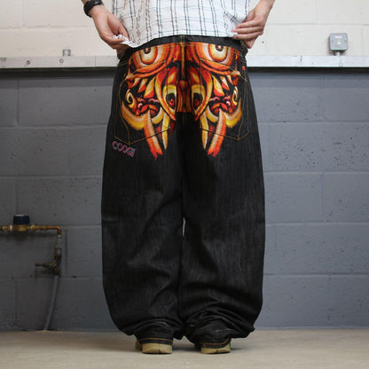 Baggy COOGI embroidered jeans y2k W44L35 black Japanese style embroidered Chinese dragon design