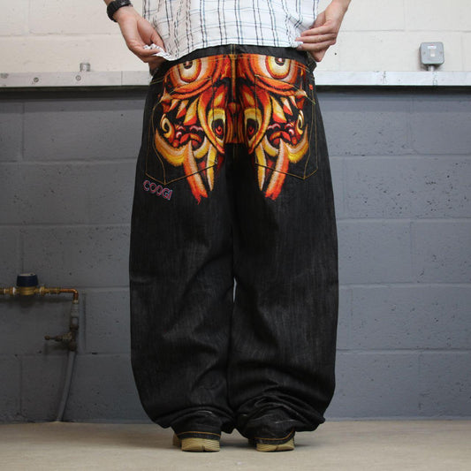 Baggy COOGI embroidered jeans y2k W44L35 black Japanese style embroidered Chinese dragon design