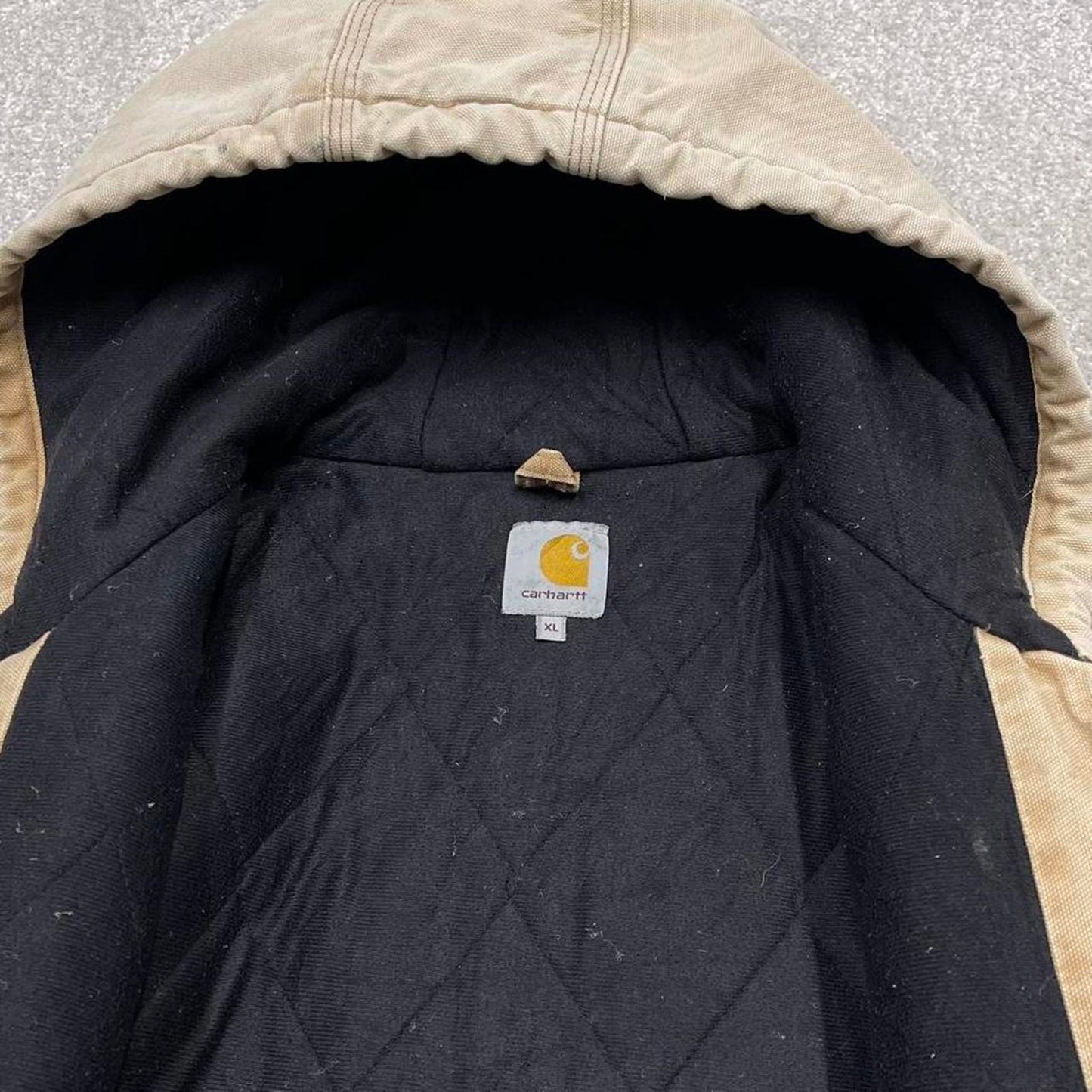 Vintage Carhartt hooded active jacket XL tan brown canvas 90s style skater bomber workwear