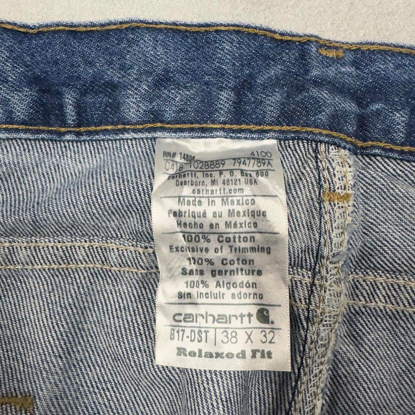 Blue Denim Carhartt jeans W38L32 90s style relaxed skater loose 5 pocket jeans