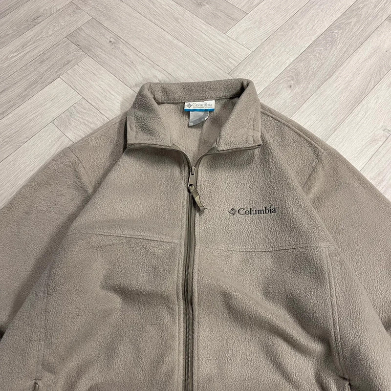 Y2K Columbia technical fleece men’s beige full zip up autumn adjustable waist