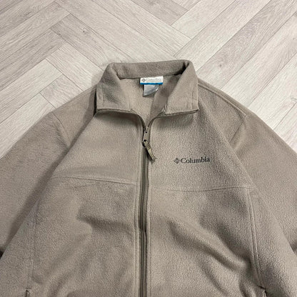 Y2K Columbia technical fleece men’s beige full zip up autumn adjustable waist