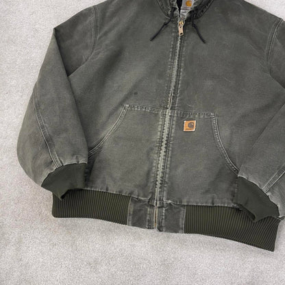 Vintage Green Carhartt hooded active jacket 2XL canvas bomber J130 MOS
