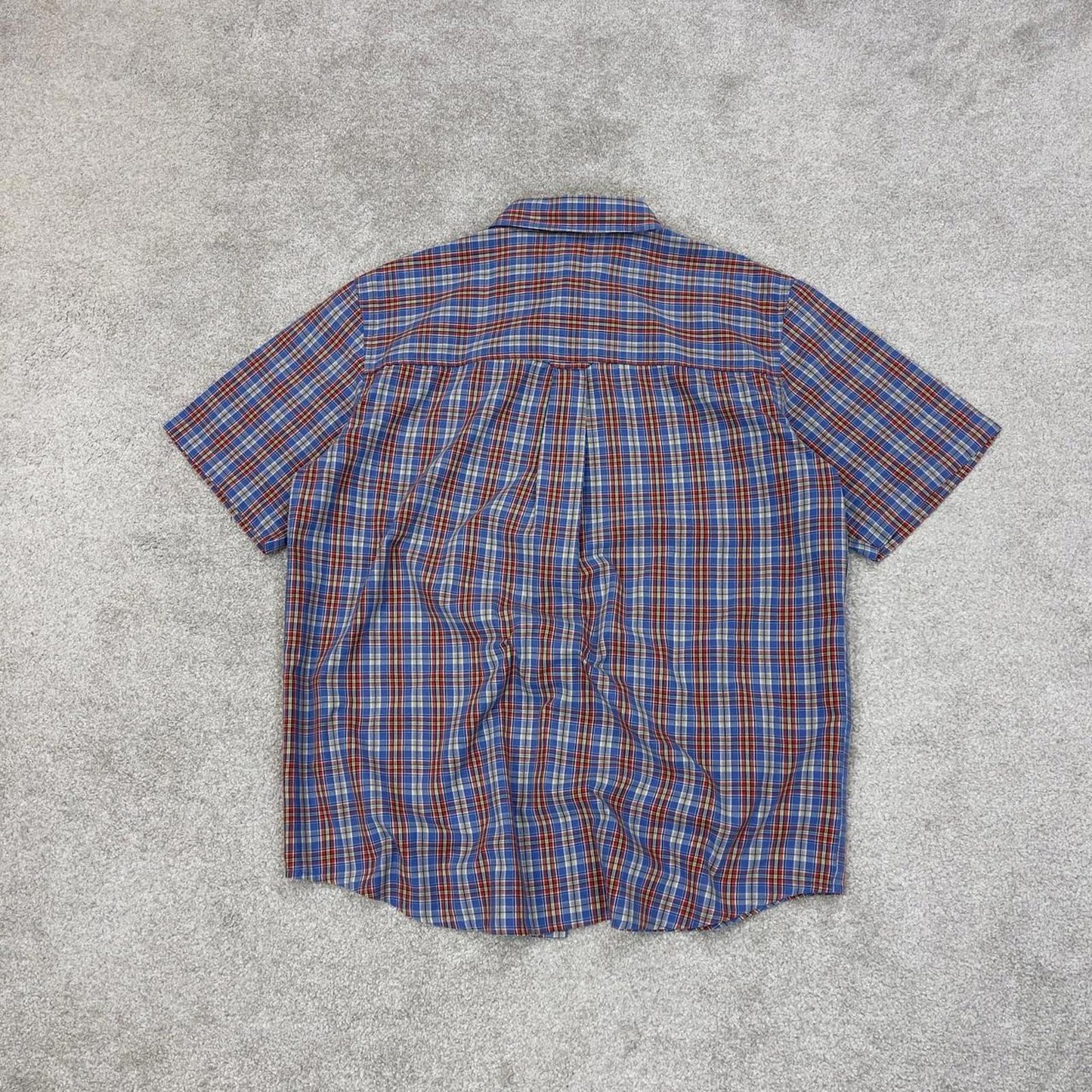 Blue Red checkered Chaps technical shirt L men's short sleeve button up autumn y2k style