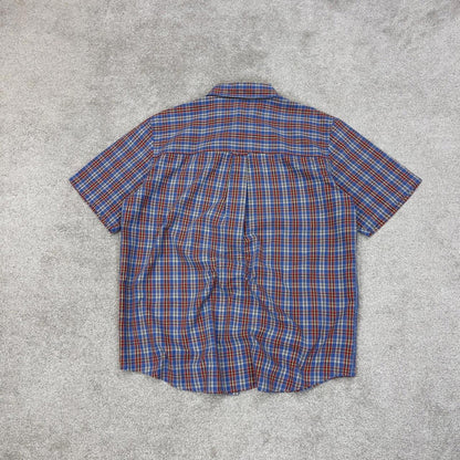 Blue Red checkered Chaps technical shirt L men's short sleeve button up autumn y2k style