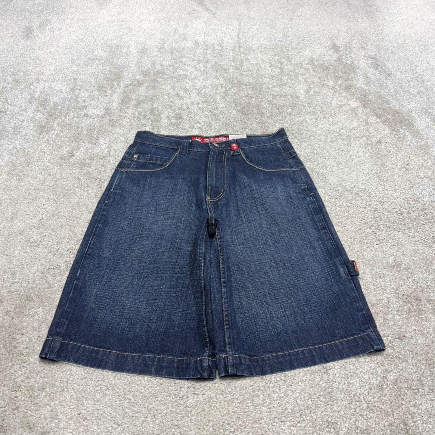 JNCO Y2K serpent 8 ball carpenter shorts skater style blue Loose denim large rear pocket jorts