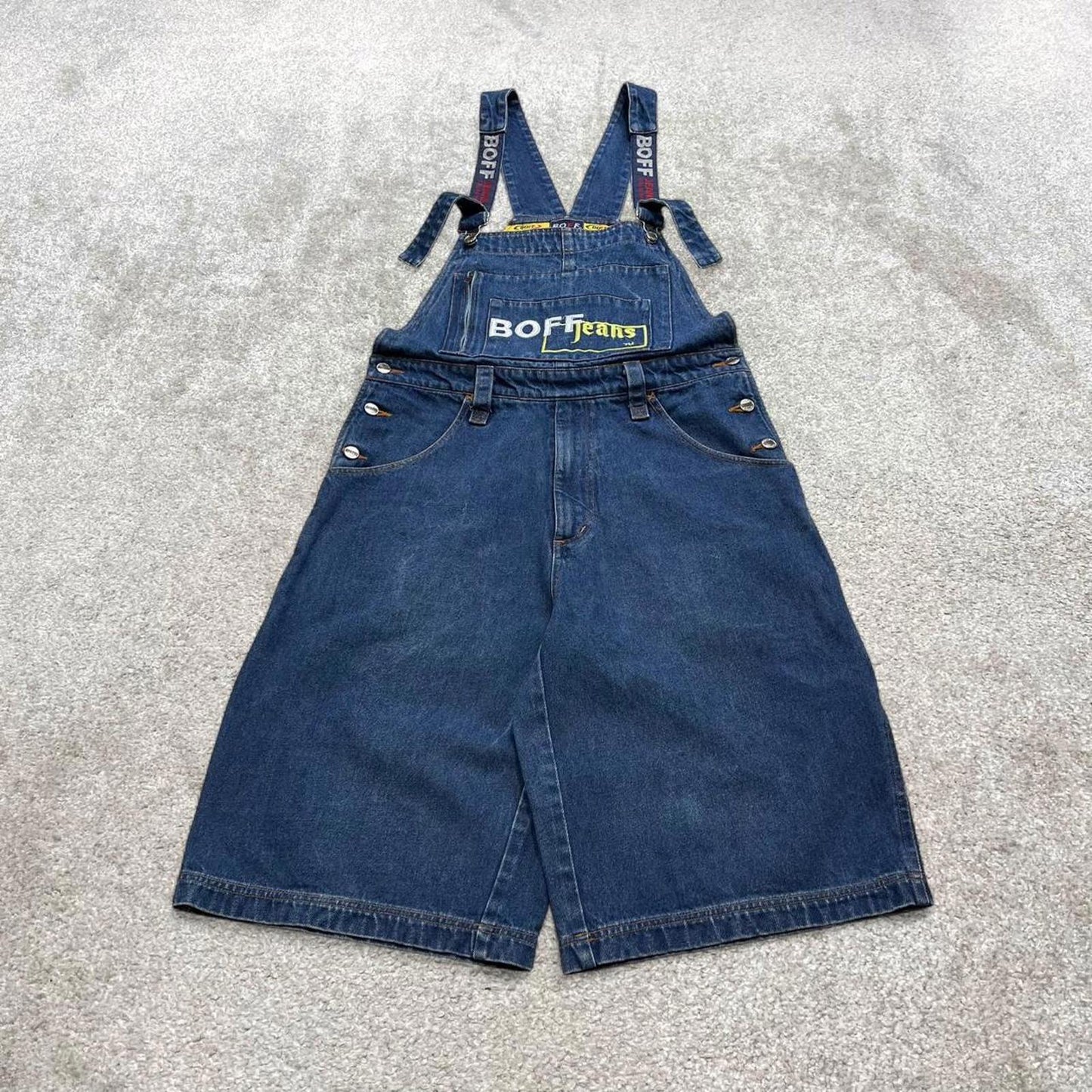 Embroidered BOFF jeans dungarees W34 90s y2k hip hop skater style denim overall shorts