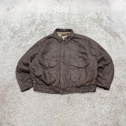 Vintage G3 leather flight aviator bomber jacket brown G-III boxy genuine leather coat