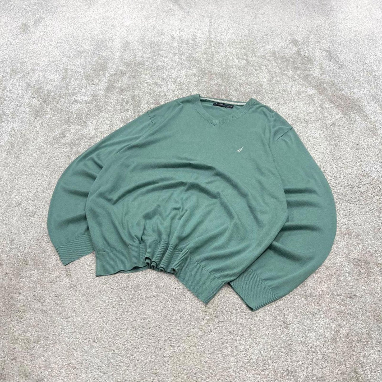 00s Nautica knit sweater jumper embroidered XL men's turquoise knitted pull over y2k 00s style