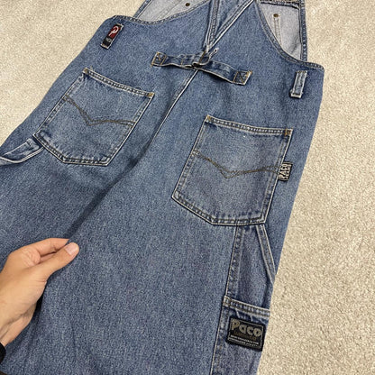 PACO baggy dungarees y2k blue denim overalls Vintage workwear bib & brace utility